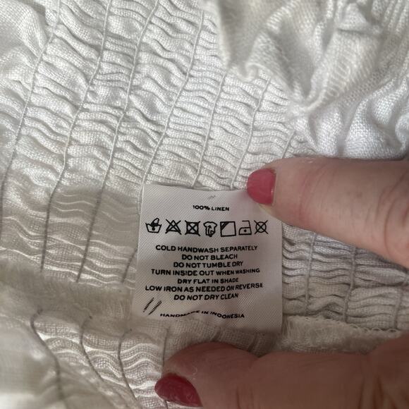 Faithfull The Brand Shirt Women 4 White Revolve Bel Rose Linen Smocked Milkmaid‎ - Picture 10 of 10